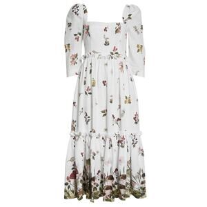 Cara Cara Ivory Fairytale Mushroom Linen Midi Dress Size 6